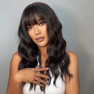 Dark Brown Long Wave Wg w/ Bangs (HEAT-RESISTANT)
